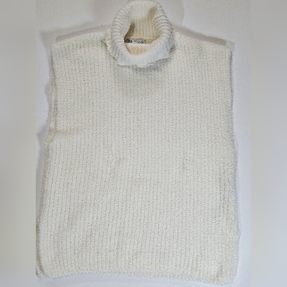 Zara Sweater Womens Small Ivory Turtleneck Sleeveless Soft Boho Preppy Comfy Top